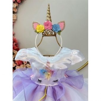 Vestido Infantil Unicórnio Colorido Luxo Festa