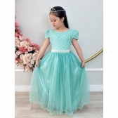 Vestido Infantil Verde Menta Tule Renda Longo Casamento