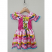 Vestido Infantil Junino Caipira Pink Saia Xadrex Colorido