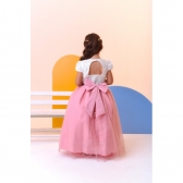 Vestido Infantil Off White Saia Rose C/ Renda e Broche Flor
