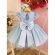 Vestido Infantil Azul C/ Aplique Flores Borboletas e Renda