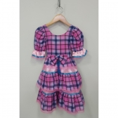 Vestido Infantil Junino Caipira Arraiá Rosa Xadrez Colorido