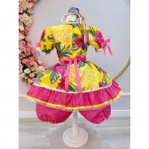 Fantasia Infantil Junino Amarelo Com Estampa Colorida Festa