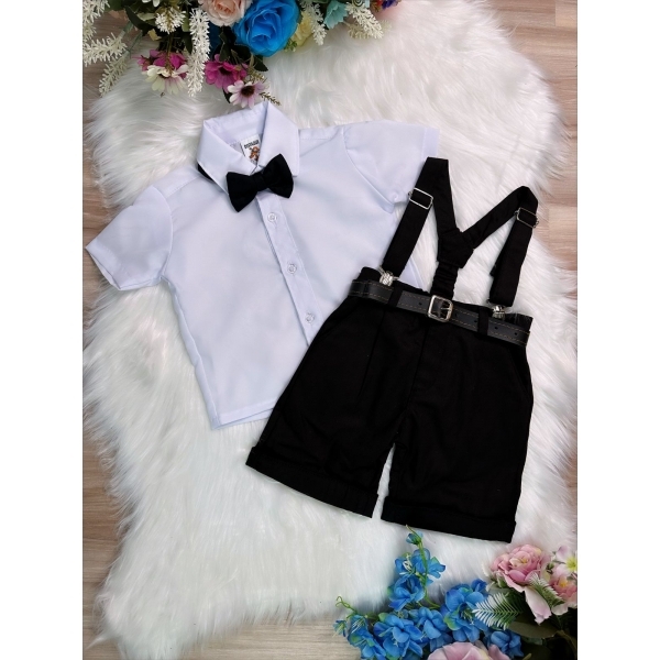Conjunto Social Short Susp. Gravata Preto e Camisa Branca