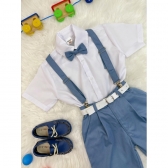 Conjunto Social Camisa Short Gravata e Susp. Azul Petróleo