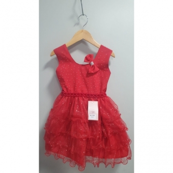 Vestido Infantil Vermelho Saia Babados Glitter Daminhas Luxo