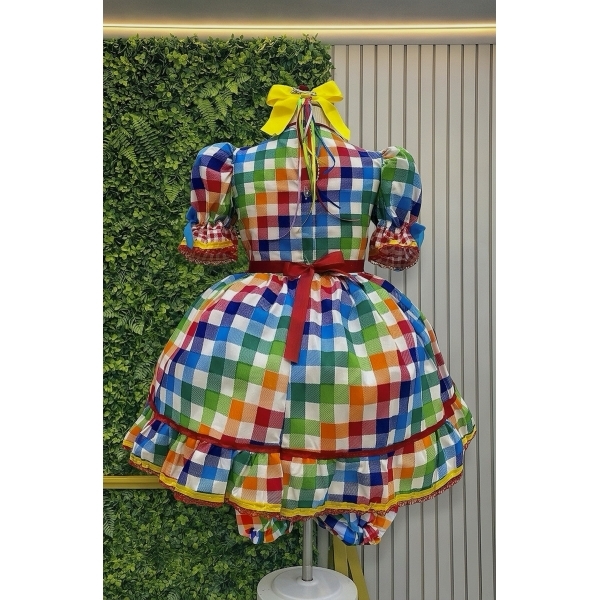 Vestido Infantil Junino Caipira Festas Xadrez Vermelho Colorido