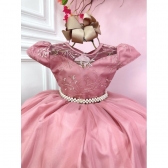 Vestido Infantil Damas Honra Casamento Rose C/ Renda Pérola
