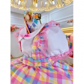 Conjunto Infantil Junino Camisa e Salopete Xadrez Rosa Estampado