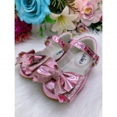Sapatinho Rose Metalizado C/ Lacinho Glitter Super Luxo
