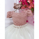 Vestido Infantil Rose C/ Renda e Saia Off White Damas Longo
