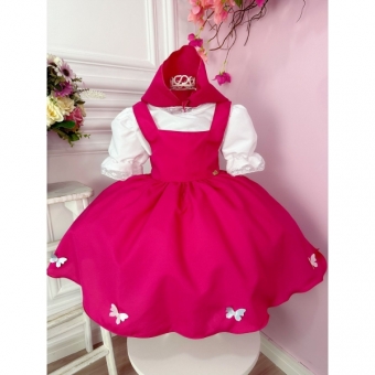 Vestido Infantil Pink Jardineira Jardim das Borboletas