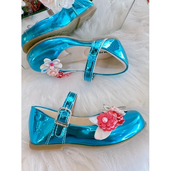 Sapatinho Turquesa Metalizado Jardim Encantado Luxo - Turquesa