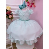 Vestido Infantil Verde Claro Cinto de Pérolas Casamentos