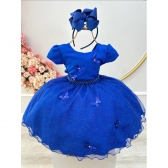 Vestido Infantil Azul Royal Jardim Encantado Festas Luxo