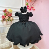 Vestido Infantil Preto C/ Cinto de Pérolas Casamentos