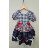 Vestido Infantil Junino Arraiá Azul Marinho Xadrez Laços