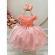 Vestido Infantil Salmão Saia C/ Glitter e Apliques de Flores