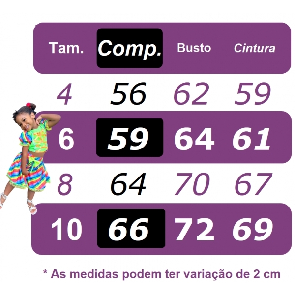 Fantasia Infantil Junino Rosa e Lilás Flores Coloridas