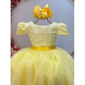 Vestido Infantil Amarelo C/ Strass Casamentos Luxo